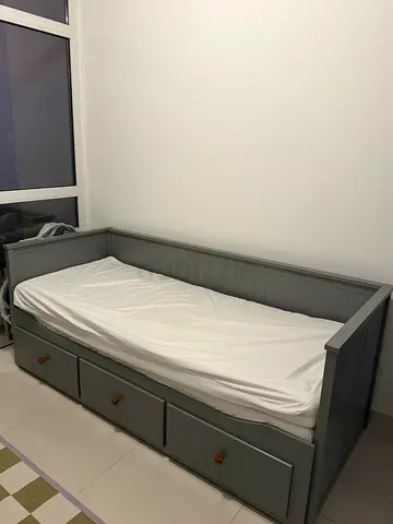 Day-bed w 3 drawers/2 mattresses, grey/Åfjäll firm, 80x200 cm ( HEMNES )