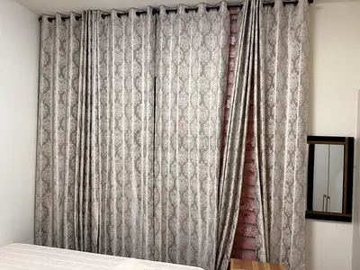 Silver patterned blackout curtains with grommet top — set of panels