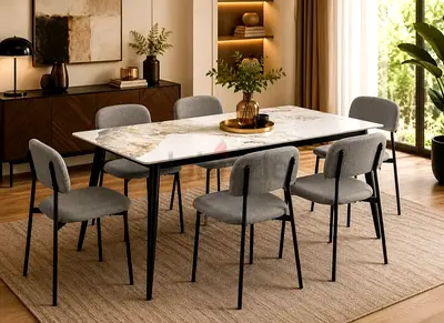 Brand-new Top marble Dinning Table with 6 Chairs Available