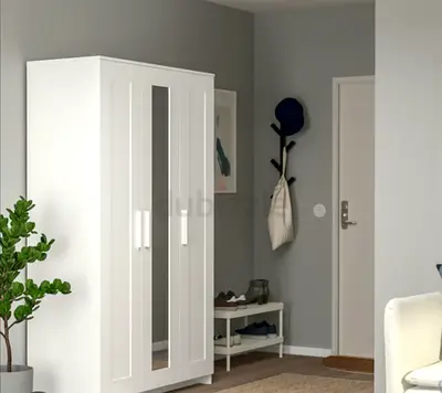 White 3-Door Wardrobe with Mirror - Good Condition