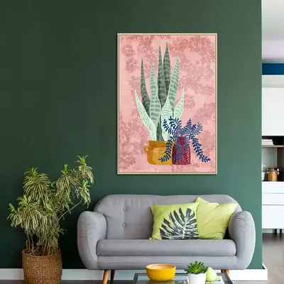(EXCLUSIVE ART SALE, 80% OFF FOR AED 199) Modern Botanical Snake Plant & Vine Printed Framed Canvas