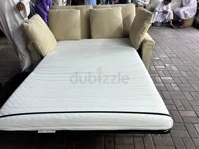 Beige 2-seater Sofa Bed with Mattress - Good Condition