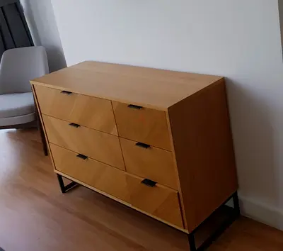 Wooden 6-Drawer Dresser Chest on Metal Base - Good Condition