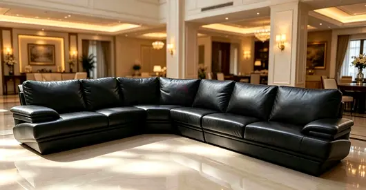 Large Black Leather L-Shaped Corner Sofa — Comfortable 6-Seater