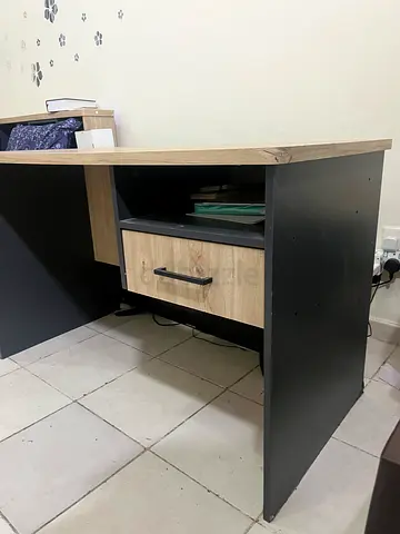 Compact Study Desk with Drawer and Open Shelf - Oak/Black