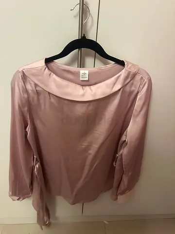 Light pink satin women's blouse, size L -gently used