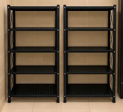 Pair of Heavy-Duty Black Metal Storage Shelves - 5 Tier Each