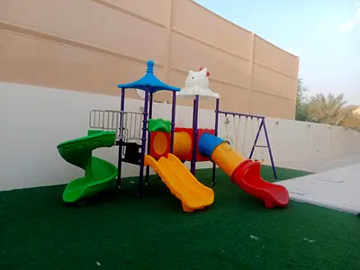 Kids outdoor playset with slides, tunnel and swings - good condition