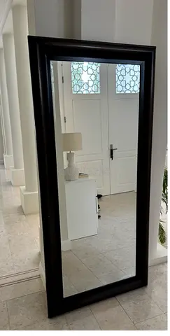 Large Full-Length Dark Walnut Framed Wall/Lean Mirror - Good Condition
