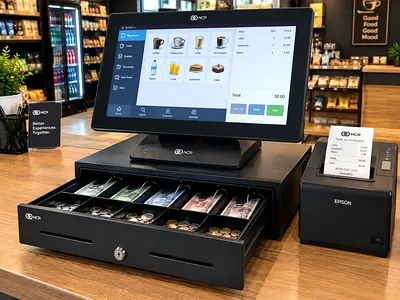 NCR POS Terminal with Cash Drawer and Epson Receipt Printer - Ready to Use