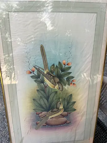 Framed Vintage Bird Watercolor Print — Pair of Songbirds