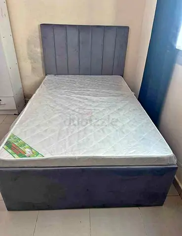 Grey Velvet Single Bed with Mattress
