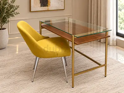 West elm Modern Glass and Wood Desk with Gold Finish Frame