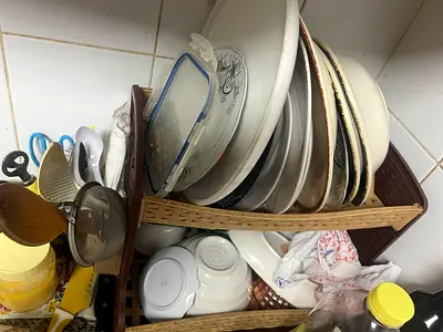 Used Kitchen Dish Rack with Plates and Bowls - Ready to Use