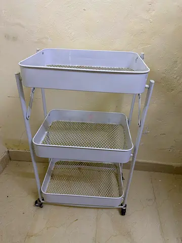 White 3-Tier Metal Utility Trolley on Wheels