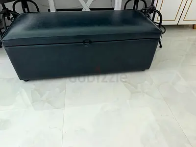 Greenish black Leather Storage Ottoman Bench - Large