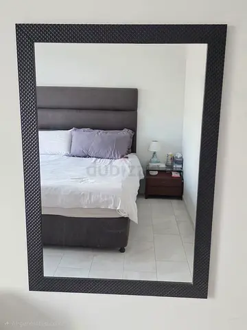 Large Wall Mirror with Textured Black Frame - Good Condition