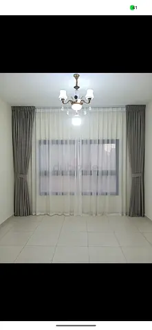 Full set of grey blackout curtains with sheer panels - like new