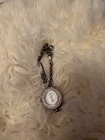 Silver clip-on pendant watch with crystal bezel