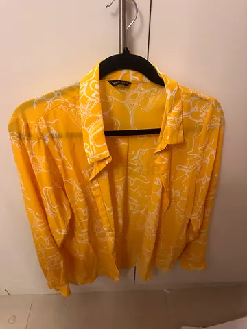 Yellow patterned lightweight women's blouse, size L