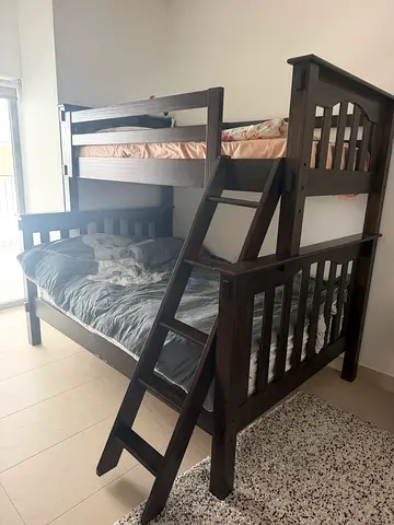 Solid Wood Bunk Bed - Double over Single, Dark Finish