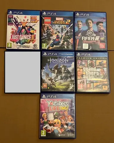 Bundle of 6 PS4 Games — Horizon Zero Dawn, GTA V, FIFA 19, LEGO Marvel, Just Dance, Youtubers Life
