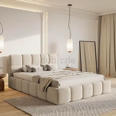 Modern Upholstered Bed Frame with Fluted Design
