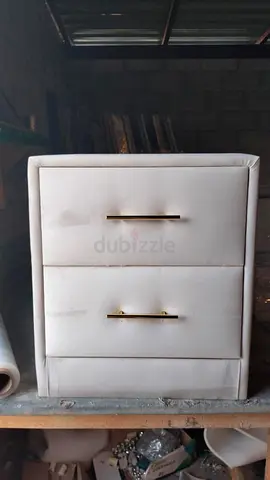 White Upholstered 2-Drawer Bedside Cabinet / Nightstand