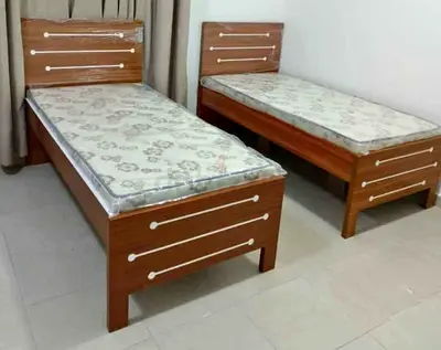 Pair of Single Wooden Beds with Mattresses - Good Condition