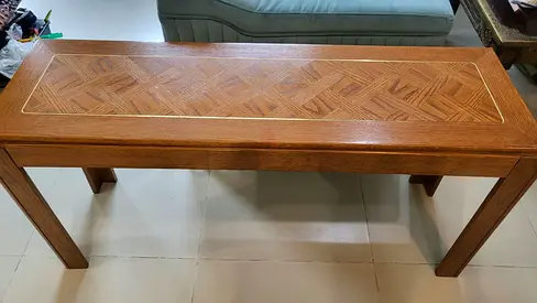Solid Wood Bench / Console Table with Parquet Top - Good Condition