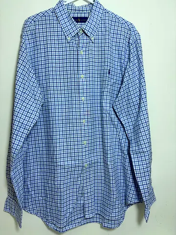 2xl Mens oxford plaid mens RL Ralph lauren longsleeve polo shirt button down up collared blue white