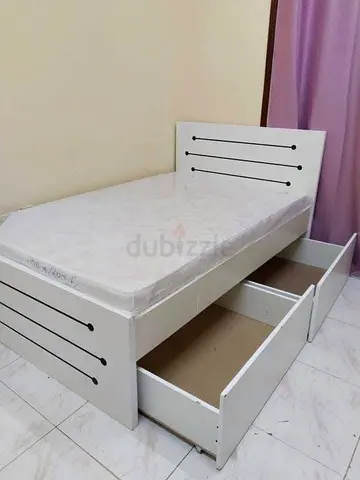 New Queen size white wooden bed with two under-bed storage drawers