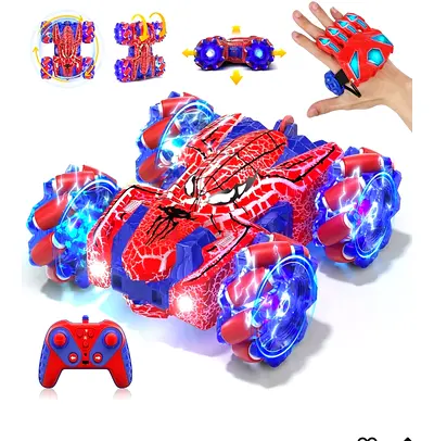 Remote & Hand-Controlled Stunt RC Car with LED Lights - Red/Blue