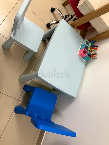 IKEA children's table with two kids chairs - light blue set