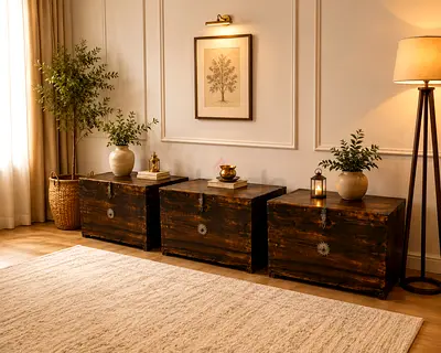 Vintage Wooden Storage Trunks – Set of 3