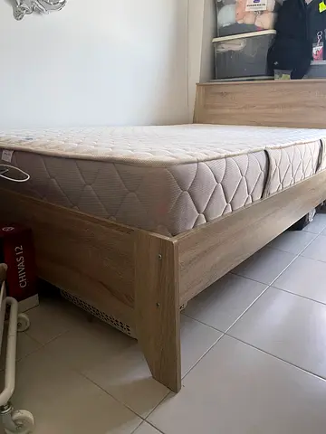 Wooden single bed frame with mattress - good condition
