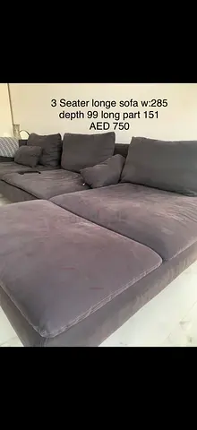 3-seater long grey fabric sofa - good condition, AED 750