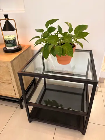 Home Center glass and black metal Side Table
