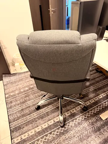 Grey Upholstered Swivel Office Chair in Good Condition