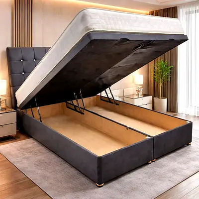 🪶 Modern Lift-Up Bed – Luxury Style with Built-In Storage