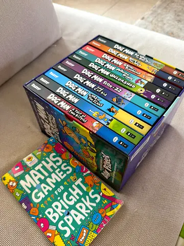 Dog Man box set (10 books) + Kids activity maths book
