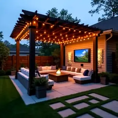 Modern Wooden Garden Pergola with String Lights