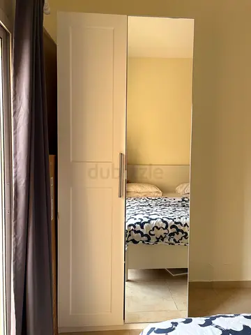 Modern White Wardrobe with Mirrored Door