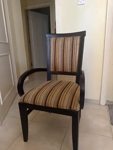 Wooden Dining Chair with Striped Upholstery - Good Condition (1 pcs)