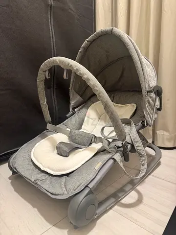 Gray Baby Rocker/Seat with Padded Insert and Canopy - Good Condition