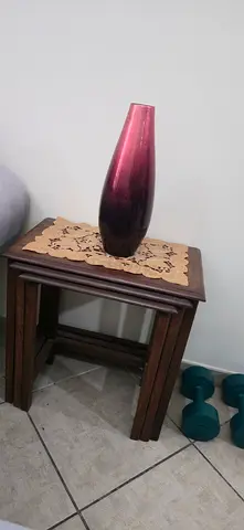 Solid Wood Side Table with Inlaid Top - Good Condition