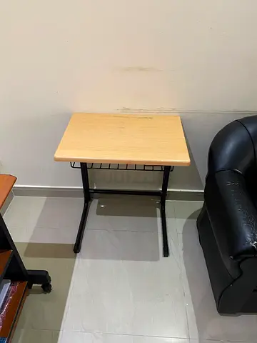 Small wooden study table with metal frame - compact desk