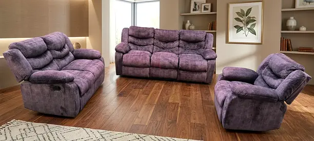 3-piece purple reclining sofa set — used, good condition