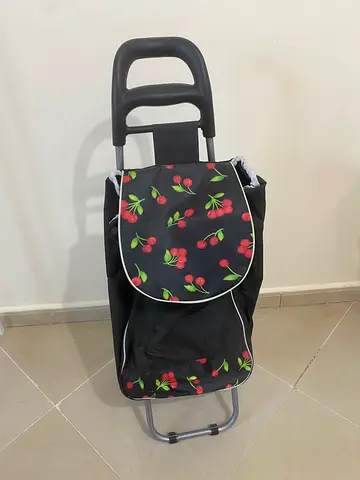 Foldable shopping trolley cart with cherry print - good condition