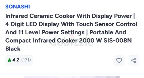 Sonashi 2000W Infrared Ceramic Cooker (SIS-008N) - Touch LED Portable